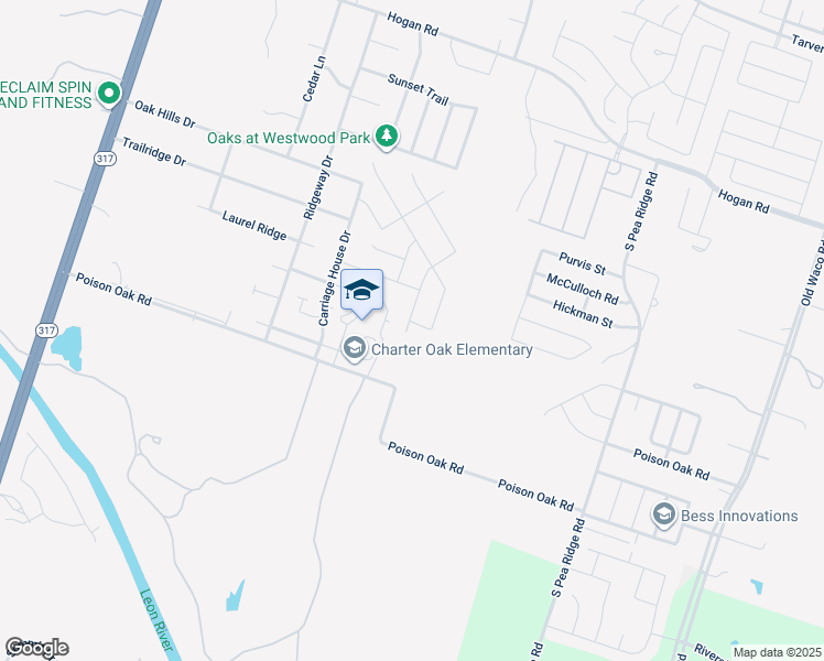 map of restaurants, bars, coffee shops, grocery stores, and more near 8117 Gristmill Lane in Temple