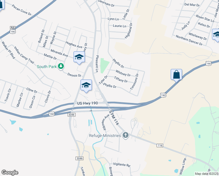 map of restaurants, bars, coffee shops, grocery stores, and more near 2721 Phyllis Drive in Copperas Cove