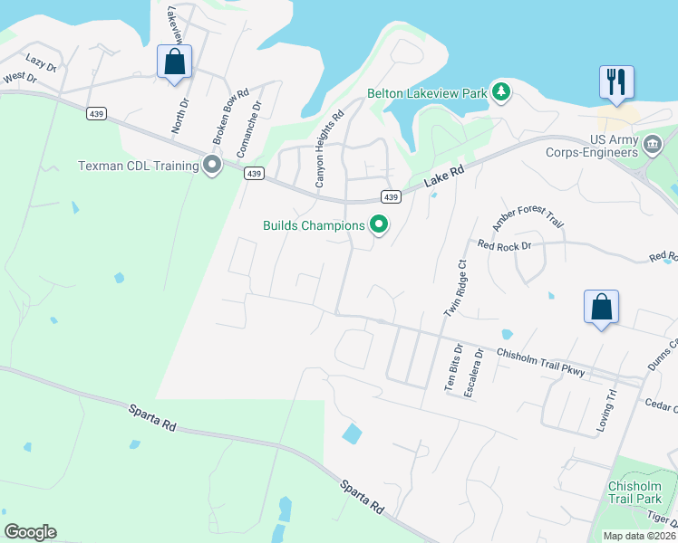 map of restaurants, bars, coffee shops, grocery stores, and more near 3205 Spring Canyon Road in Belton