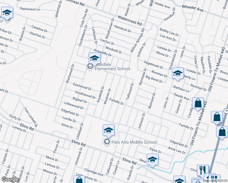 map of restaurants, bars, coffee shops, grocery stores, and more near 3205 Paintrock Drive in Killeen