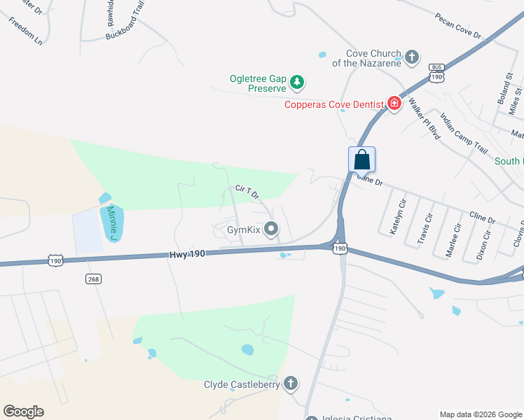 map of restaurants, bars, coffee shops, grocery stores, and more near 3220-3238 Truelove Drive in Copperas Cove