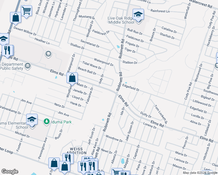 map of restaurants, bars, coffee shops, grocery stores, and more near 4110 West Elms Road in Killeen