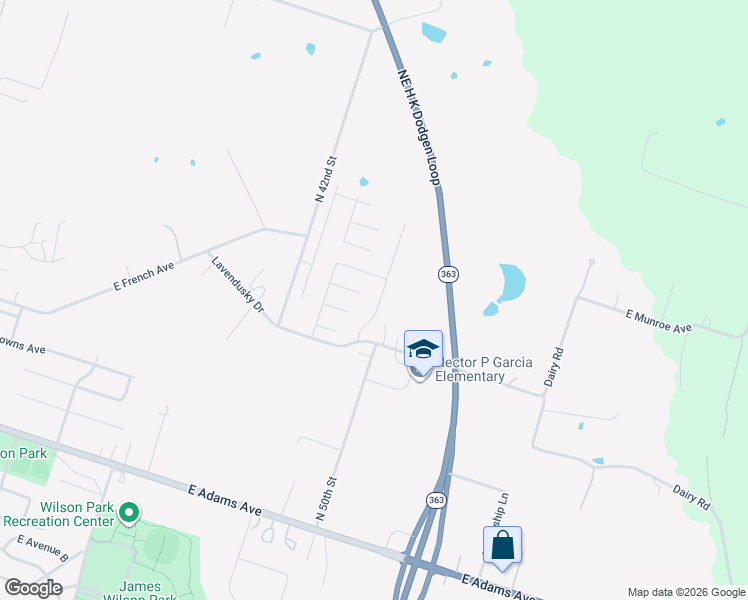 map of restaurants, bars, coffee shops, grocery stores, and more near 401 North 42nd Street in Temple