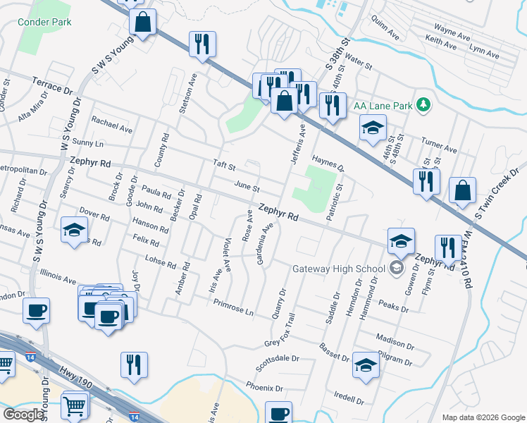 map of restaurants, bars, coffee shops, grocery stores, and more near 3200 Zephyr Road in Killeen