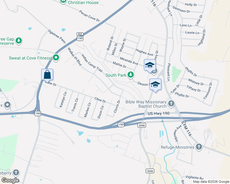 map of restaurants, bars, coffee shops, grocery stores, and more near 1520 Indian Camp Trail in Copperas Cove