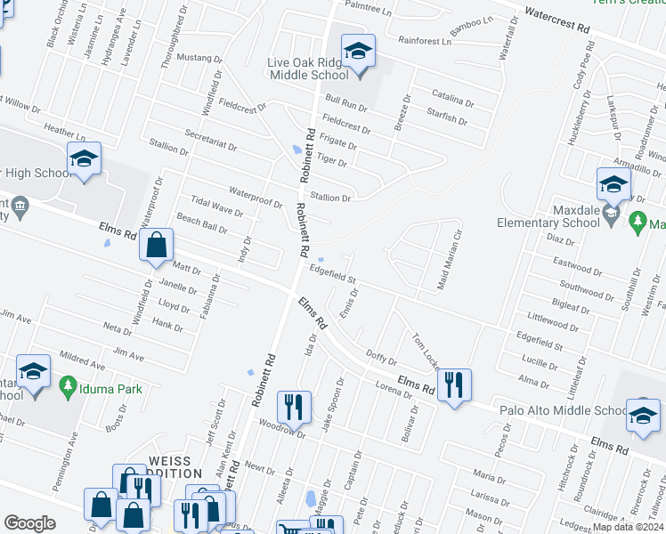 map of restaurants, bars, coffee shops, grocery stores, and more near 3806 Wind Court in Killeen