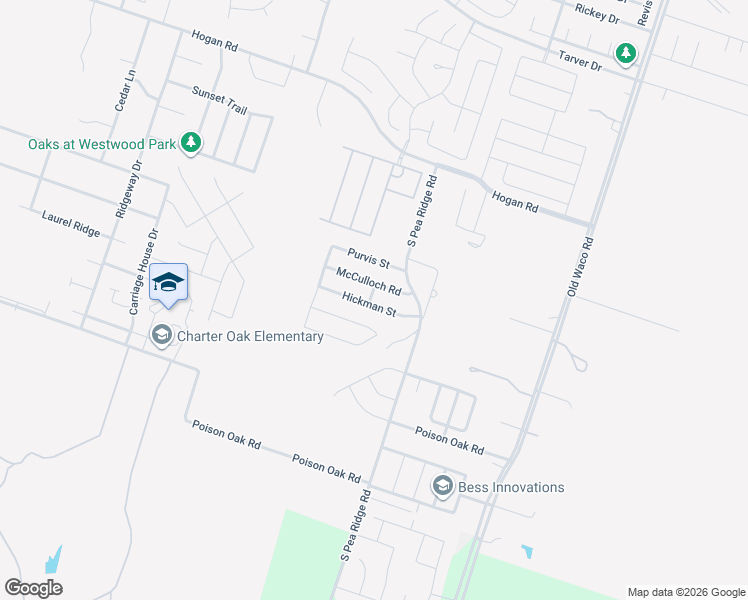 map of restaurants, bars, coffee shops, grocery stores, and more near 7612 McCulloch Road in Temple