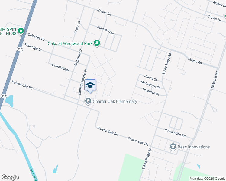 map of restaurants, bars, coffee shops, grocery stores, and more near 2101 Broken Shoe Trail in Temple