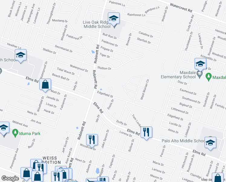 map of restaurants, bars, coffee shops, grocery stores, and more near 2806 Windmill Court in Killeen
