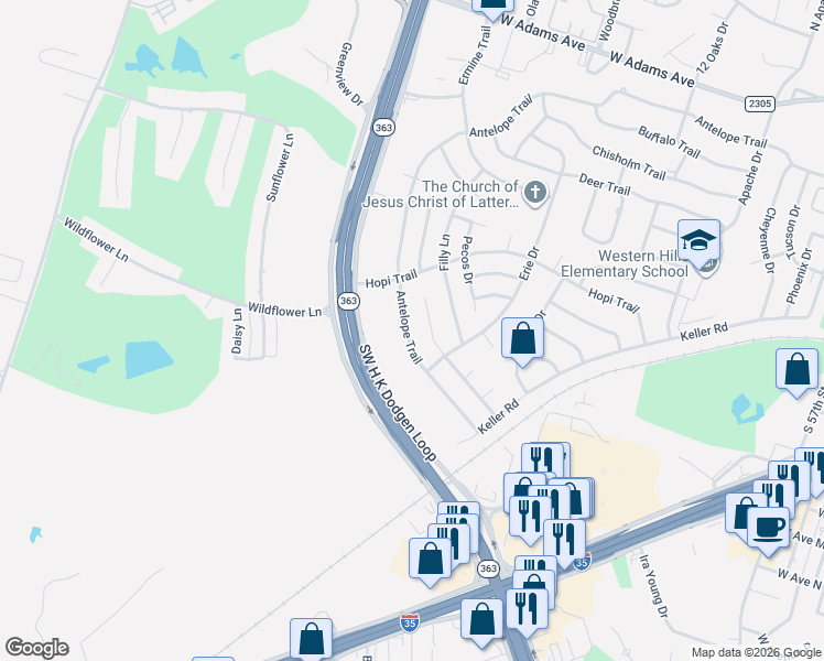 map of restaurants, bars, coffee shops, grocery stores, and more near 4600 Southwest H K Dodgen Loop in Temple
