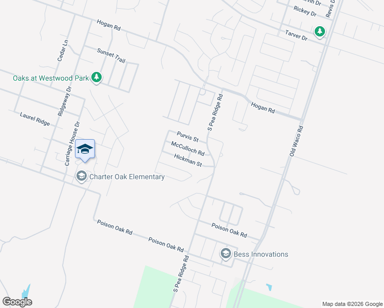 map of restaurants, bars, coffee shops, grocery stores, and more near 7612 McCulloch Road in Temple