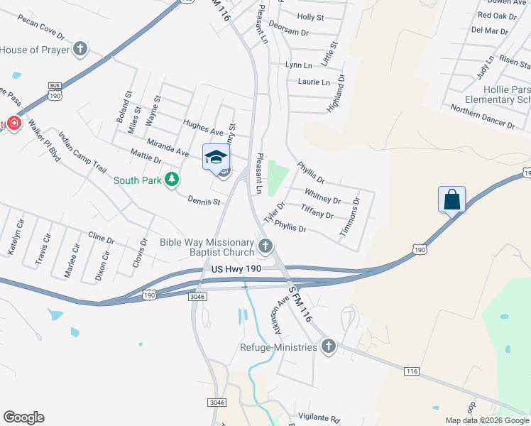 map of restaurants, bars, coffee shops, grocery stores, and more near 1107 Tyler Drive in Copperas Cove