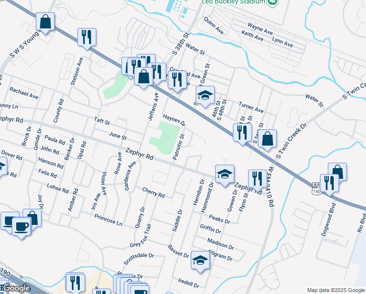 map of restaurants, bars, coffee shops, grocery stores, and more near 1010 Patriotic Street in Killeen