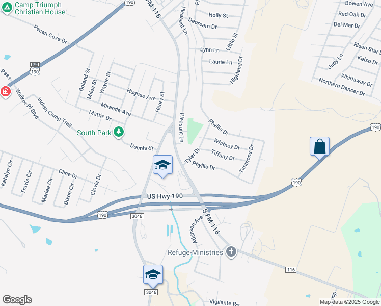 map of restaurants, bars, coffee shops, grocery stores, and more near 1107 Tyler Drive in Copperas Cove