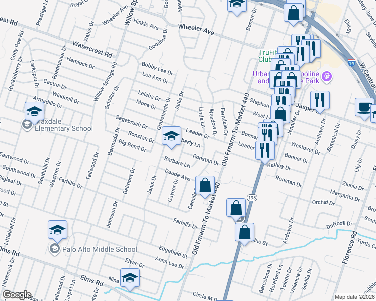 map of restaurants, bars, coffee shops, grocery stores, and more near 1509 Ronstan Drive in Killeen