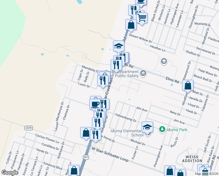 map of restaurants, bars, coffee shops, grocery stores, and more near 3906 Clear Creek Road in Killeen