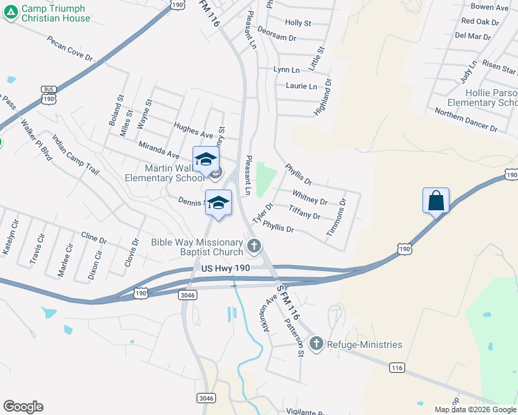 map of restaurants, bars, coffee shops, grocery stores, and more near 1107 Tyler Drive in Copperas Cove