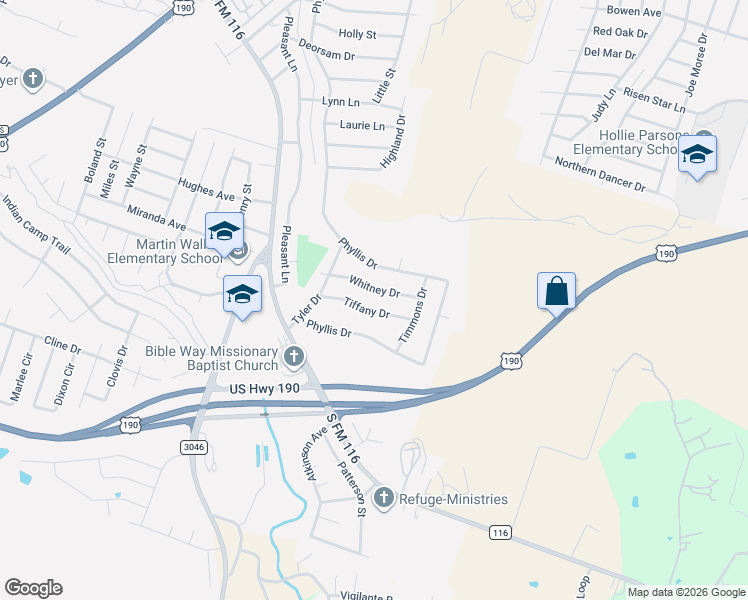 map of restaurants, bars, coffee shops, grocery stores, and more near 2317 Tiffany Drive in Copperas Cove
