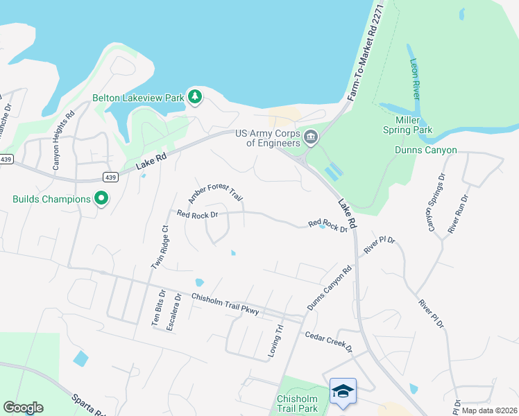 map of restaurants, bars, coffee shops, grocery stores, and more near 2300 Red Rock Drive in Belton