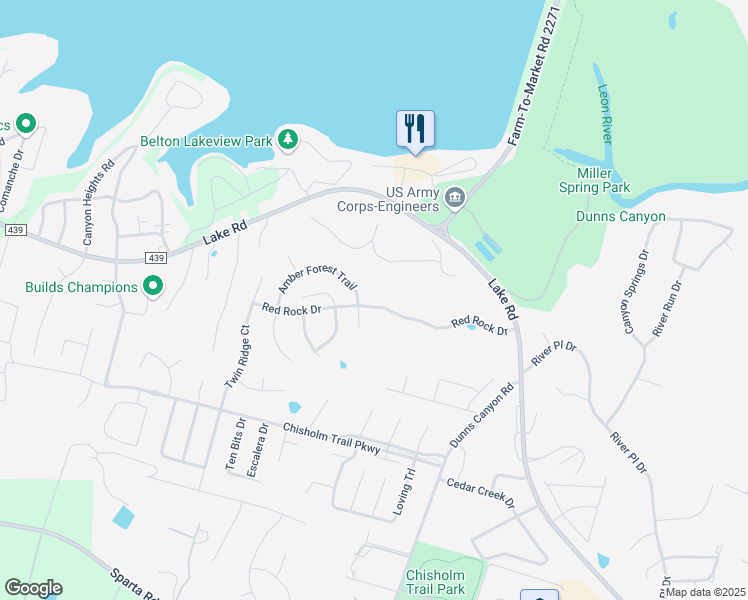 map of restaurants, bars, coffee shops, grocery stores, and more near 2300 Red Rock Drive in Belton