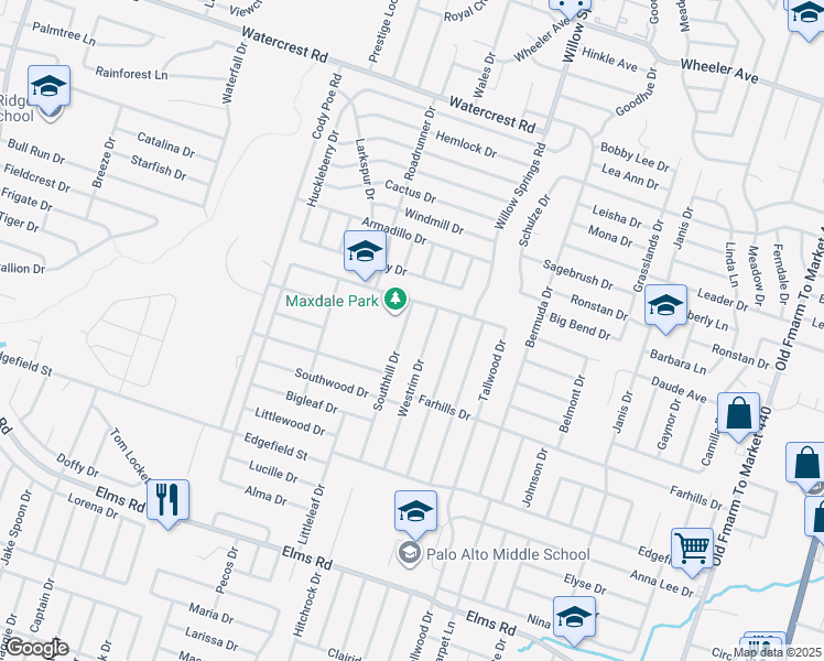 map of restaurants, bars, coffee shops, grocery stores, and more near 3000 Southhill Drive in Killeen