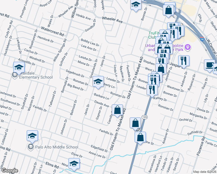 map of restaurants, bars, coffee shops, grocery stores, and more near 1509 Ronstan Drive in Killeen