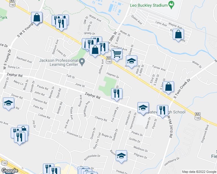 map of restaurants, bars, coffee shops, grocery stores, and more near 1002 Jefferies Avenue in Killeen