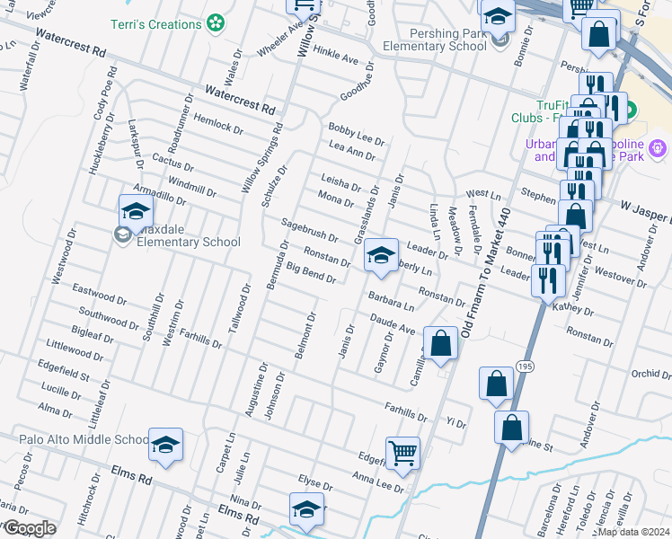 map of restaurants, bars, coffee shops, grocery stores, and more near 1608 Ronstan Drive in Killeen