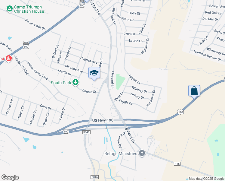 map of restaurants, bars, coffee shops, grocery stores, and more near 1107 Tyler Drive in Copperas Cove