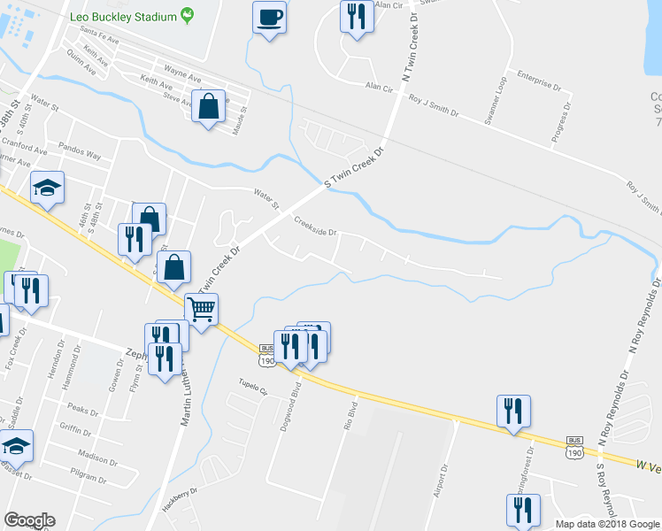 map of restaurants, bars, coffee shops, grocery stores, and more near 4512 River Oaks Drive in Killeen