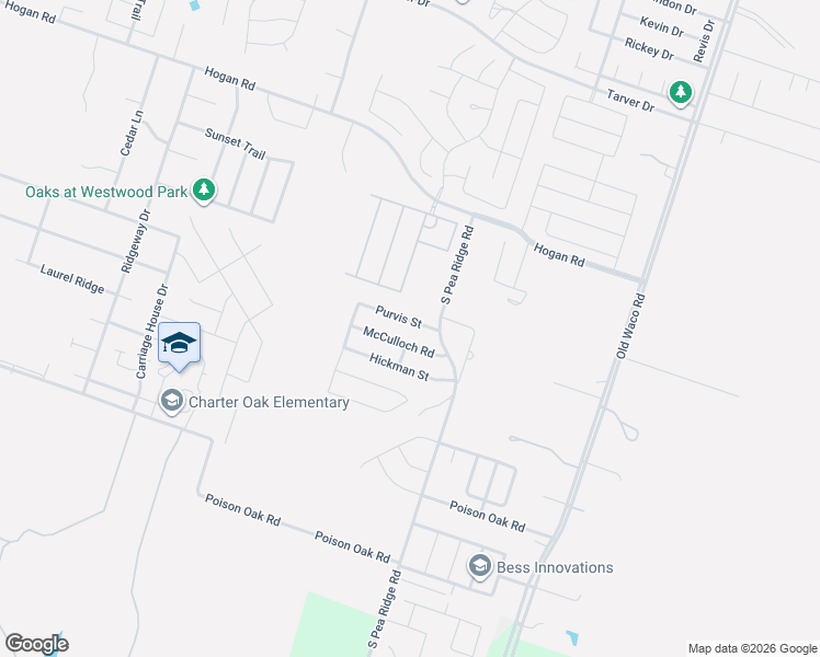 map of restaurants, bars, coffee shops, grocery stores, and more near 7612 McCulloch Road in Temple