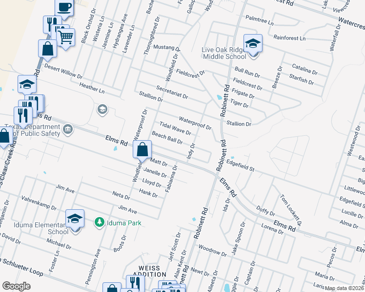 map of restaurants, bars, coffee shops, grocery stores, and more near 4206 Beach Ball Drive in Killeen