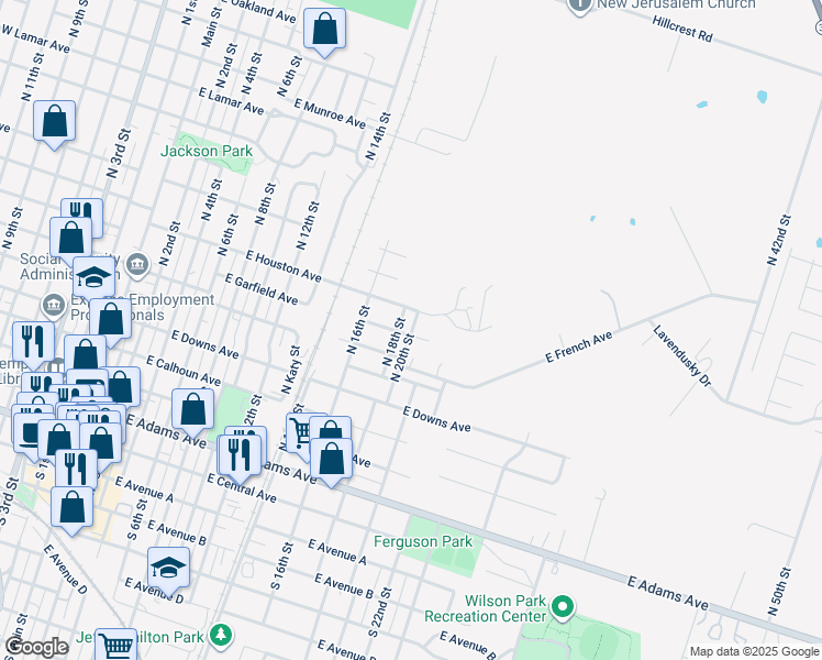 map of restaurants, bars, coffee shops, grocery stores, and more near 902 West French Avenue in Temple