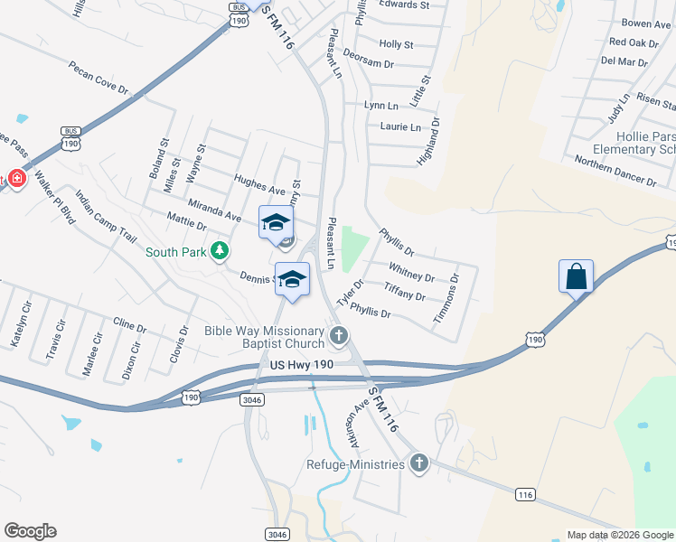 map of restaurants, bars, coffee shops, grocery stores, and more near 1107 Tyler Drive in Copperas Cove