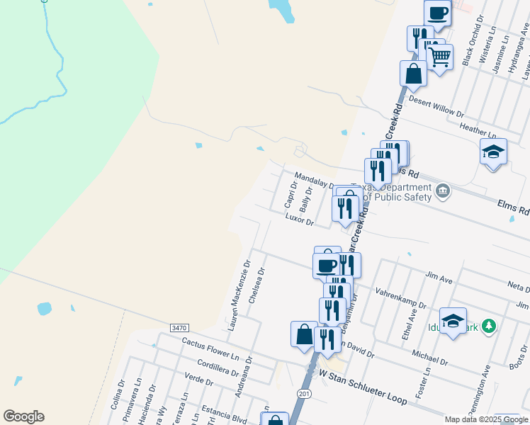 map of restaurants, bars, coffee shops, grocery stores, and more near 5800 Luxor Drive in Killeen
