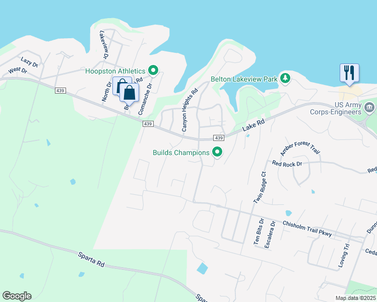 map of restaurants, bars, coffee shops, grocery stores, and more near 3306 Spring Canyon Road in Belton