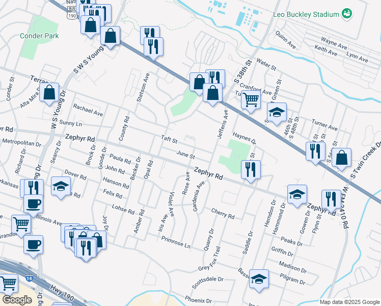 map of restaurants, bars, coffee shops, grocery stores, and more near 3101 Taft Street in Killeen