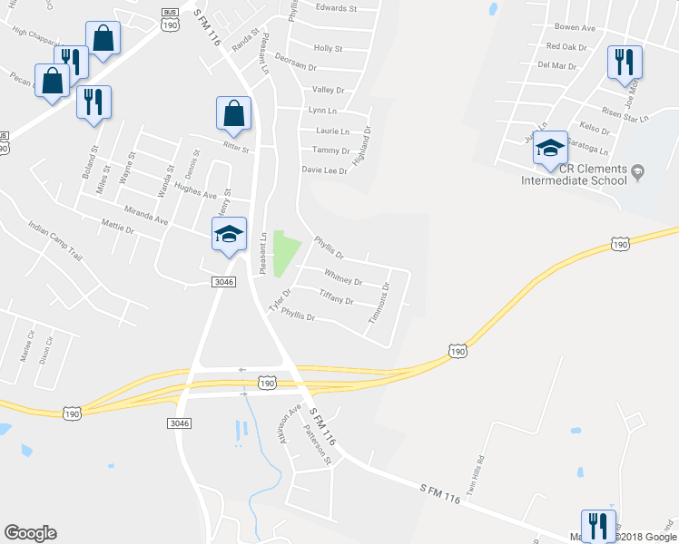 map of restaurants, bars, coffee shops, grocery stores, and more near 2311 Whitney Drive in Copperas Cove