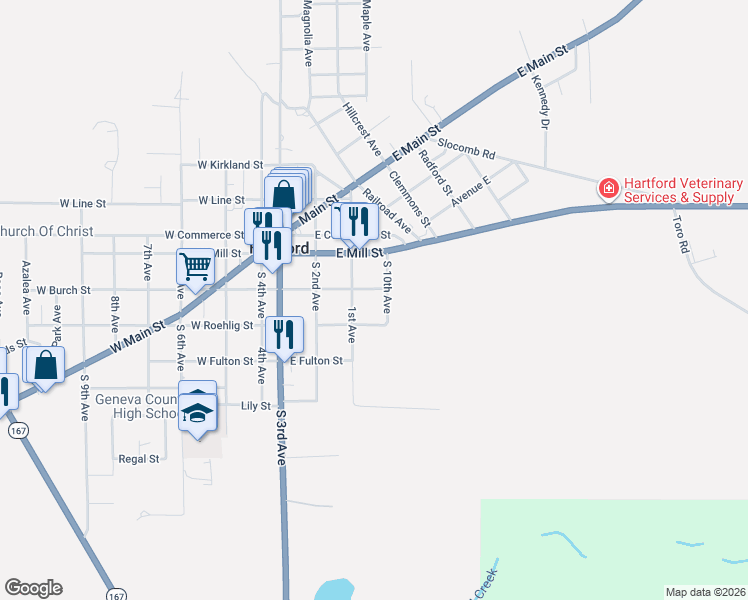 map of restaurants, bars, coffee shops, grocery stores, and more near 301-399 East Birch Street in Hartford