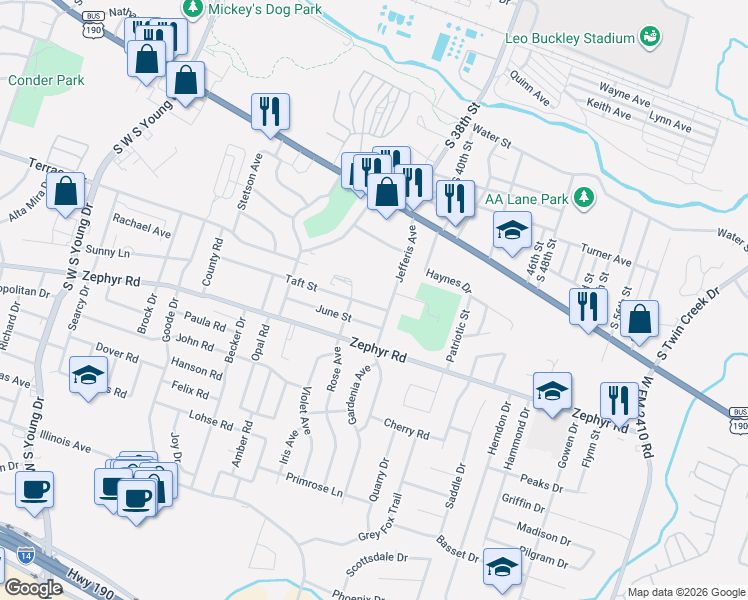map of restaurants, bars, coffee shops, grocery stores, and more near 912 Jefferis Avenue in Killeen