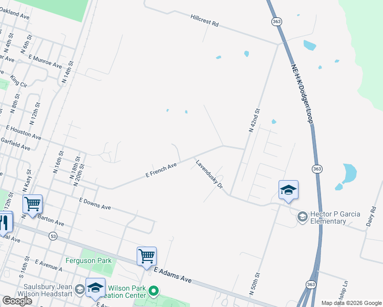 map of restaurants, bars, coffee shops, grocery stores, and more near 1740 East French Avenue in Temple