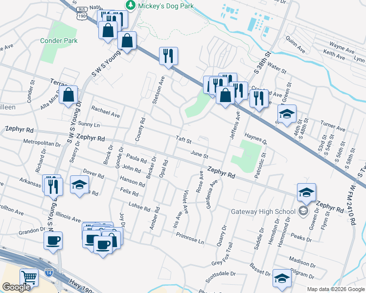 map of restaurants, bars, coffee shops, grocery stores, and more near 1105 Rev R A Abercrombie Drive in Killeen