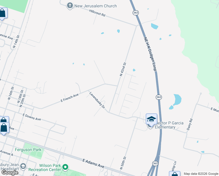 map of restaurants, bars, coffee shops, grocery stores, and more near 2001 East French Avenue in Temple