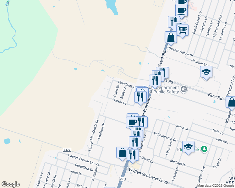 map of restaurants, bars, coffee shops, grocery stores, and more near 4302 Capri Drive in Killeen