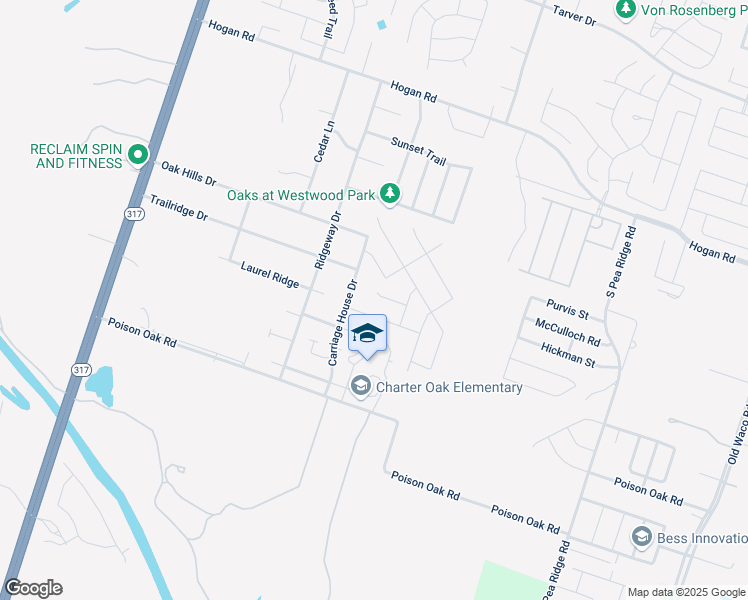 map of restaurants, bars, coffee shops, grocery stores, and more near 8409 Split Trail Cove in Temple