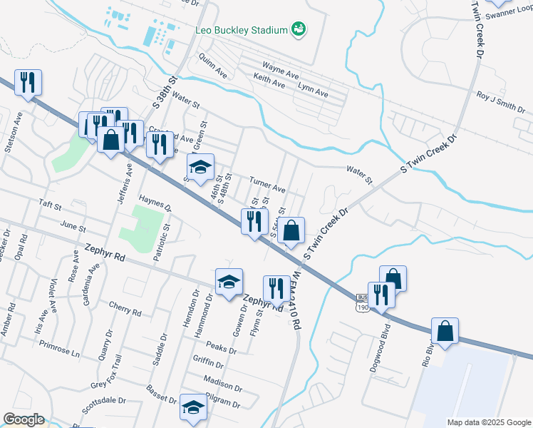 map of restaurants, bars, coffee shops, grocery stores, and more near 538 South 54th Street in Killeen