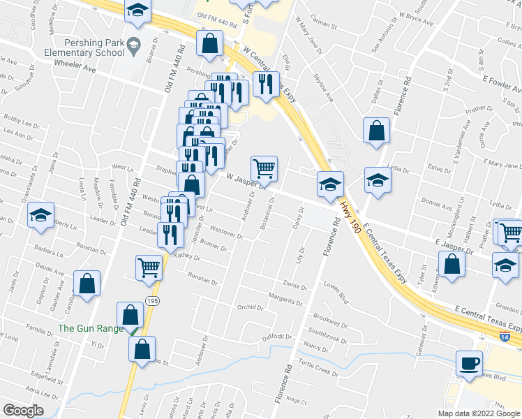 map of restaurants, bars, coffee shops, grocery stores, and more near 906 West Jasper Drive in Killeen