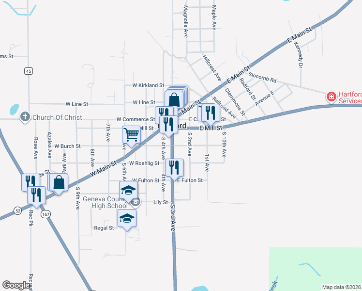 map of restaurants, bars, coffee shops, grocery stores, and more near 101 East Burch Street in Hartford
