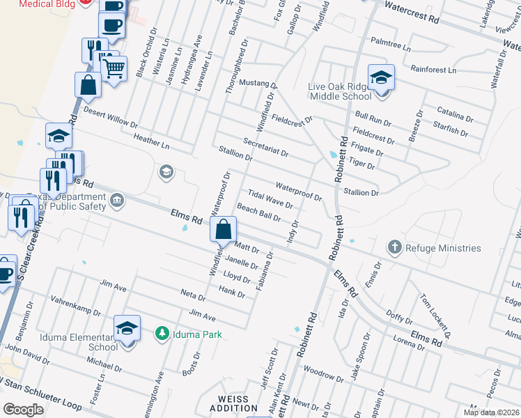 map of restaurants, bars, coffee shops, grocery stores, and more near 4309 Beach Ball Drive in Killeen
