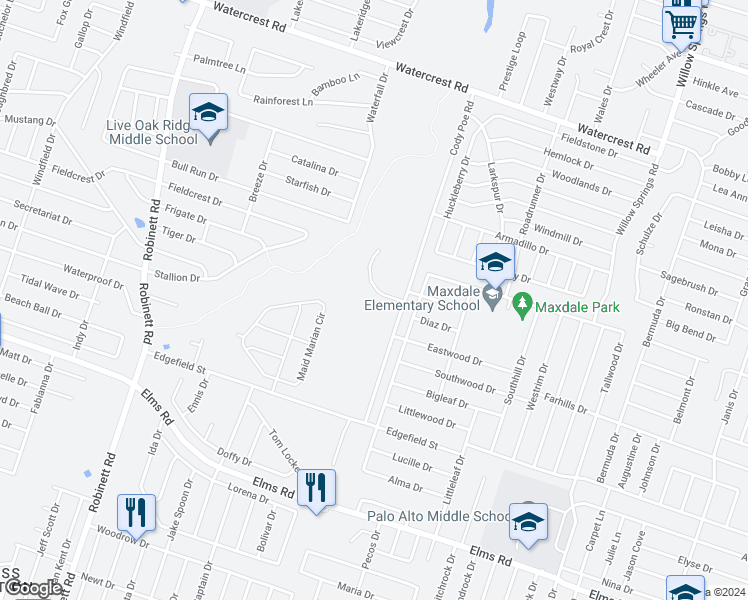 map of restaurants, bars, coffee shops, grocery stores, and more near 3006 Dannen Court in Killeen